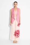 Shop_Shasha Gaba_Pink Crepe Round Neck Stripe Lapel Jacket _Online_at_Aza_Fashions