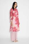 SHASHA GABA_Pink Polyester Round Neck Floral Light Rose Kurta _Online_at_Aza_Fashions
