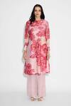 Shop_SHASHA GABA_Pink Polyester Round Neck Floral Light Rose Kurta _at_Aza_Fashions