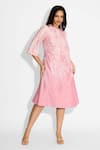 Shop_SHASHA GABA_Pink Polyester Round Neck Powder Swirl Print Midi Dress _Online_at_Aza_Fashions