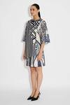 Shasha Gaba_Ivory Polyester Round Neck Striped Wrap Dress _Online_at_Aza_Fashions