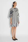 Buy_Shasha Gaba_Ivory Polyester Round Neck Striped Wrap Dress _Online_at_Aza_Fashions