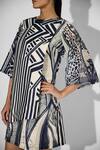 Shasha Gaba_Ivory Polyester Round Neck Striped Wrap Dress _at_Aza_Fashions