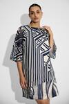 Buy_Shasha Gaba_Ivory Polyester Round Neck Striped Wrap Dress 