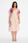 SHASHA GABA_Beige Floral Midi Dress _Online_at_Aza_Fashions