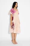 SHASHA GABA_Beige Floral Midi Dress _at_Aza_Fashions