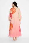 Shop_Shasha Gaba_Pink Silk, Tissue Round Neck Floral Print Midi Dress _at_Aza_Fashions