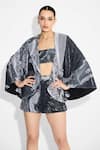 Buy_Shasha Gaba_Black Amorphous Sequins Cape Jacket _at_Aza_Fashions