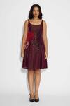 Buy_Shasha Gaba_Black Satin, Tissue Scoop Neck Stripe Floral Short Dress _Online_at_Aza_Fashions