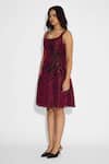 Shasha Gaba_Black Satin, Tissue Scoop Neck Stripe Floral Short Dress _at_Aza_Fashions