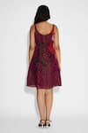 Shop_Shasha Gaba_Black Satin, Tissue Scoop Neck Stripe Floral Short Dress _at_Aza_Fashions