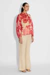 Shasha Gaba_Beige Satin, Tissue Collared Multi-floral Placket Shirt _Online_at_Aza_Fashions