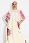 Shop SHASHA GABA Ivory Polyester Sequins V-neck Floral Cape And Dress Set Online at Aza Fashions Shop_SHASHA GABA_Ivory Polyester Sequins V-neck Floral Cape And Dress Set _Online_at_Aza_Fashions