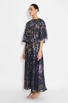 Buy_SHASHA GABA_Black Floral Sequin Cape And Dress _Online_at_Aza_Fashions