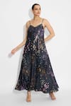 SHASHA GABA_Black Floral Sequin Cape And Dress _at_Aza_Fashions