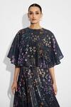 Buy_SHASHA GABA_Black Floral Sequin Cape And Dress 