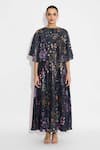Buy_SHASHA GABA_Black Floral Sequin Cape And Dress _at_Aza_Fashions