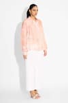 SHASHA GABA_Peach Amorphous Print High Low Shirt _Online_at_Aza_Fashions