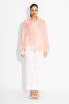 Buy_SHASHA GABA_Peach Amorphous Print High Low Shirt _Online_at_Aza_Fashions