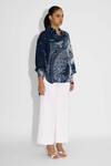 SHASHA GABA_Blue Collared Obsedine Amorhpus Print Shirt _Online_at_Aza_Fashions