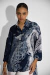 SHASHA GABA_Blue Collared Obsedine Amorhpus Print Shirt _at_Aza_Fashions