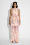 SHASHA GABA_Pale Pink Floral Peplum Top And Pants _at_Aza_Fashions