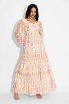SHASHA GABA_Ivory Floral Tier Maxi Dress _at_Aza_Fashions
