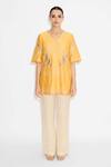 Shop_SHASHA GABA_Applique Yellow Short Kurta _Online_at_Aza_Fashions