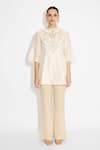 Shop_SHASHA GABA_Pearl Embellished Ivory Short Kurta _Online_at_Aza_Fashions