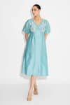 Buy_SHASHA GABA_Applique Aqua Midi Dress _at_Aza_Fashions