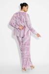 Shop_SHASHA GABA_Purple Amorphous Print Pintuck Shirt _at_Aza_Fashions