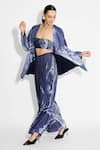 Buy_SHASHA GABA_Blue Amorphous Print Sequin Flared Pant _at_Aza_Fashions