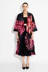 Buy_SHASHA GABA_Black Polyester, Satin Floral Sunrise Pleat Skirt _Online_at_Aza_Fashions