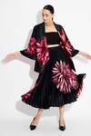 Buy_SHASHA GABA_Black Polyester, Satin Floral Sunrise Pleat Skirt _at_Aza_Fashions