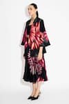 SHASHA GABA_Black Polyester, Satin Floral Sunrise Pleat Skirt _at_Aza_Fashions