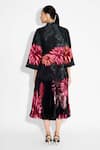 Shop_SHASHA GABA_Black Polyester, Satin Floral Sunrise Pleat Skirt _at_Aza_Fashions
