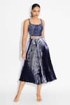 SHASHA GABA_Blue Swirl Pleated Skirt _Online_at_Aza_Fashions