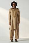 Buy_Studio Bagechaa_Embroidered Gold Pathani Kurta Set _at_Aza_Fashions