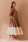 Buy_Priya Chaudhary_Brown Chanderi Midi Dress _Online_at_Aza_Fashions