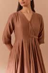 Shop_Priya Chaudhary_Brown Chanderi Midi Dress _Online_at_Aza_Fashions