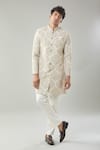 Buy_Arihant Rai Sinha_Beige Woven Jacquard Sherwani And White Pollo Pant _at_Aza_Fashions
