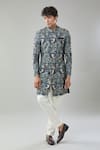 Buy_Arihant Rai Sinha_Floral Print Blue Sherwani And White Pollo Pant _at_Aza_Fashions