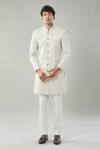 Buy_Arihant Rai Sinha_Gold Woven Jacquard Sherwani And Pollo Pant _at_Aza_Fashions