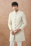 Shop_Arihant Rai Sinha_Gold Embroidery Woven Jacquard Sherwani Set _Online_at_Aza_Fashions