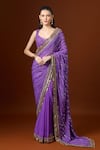 Buy_Yoshita Couture_Purple Sequins Round Neck Stripe Embroidered Saree Set _Online_at_Aza_Fashions