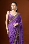 Shop_Yoshita Couture_Purple Sequins Round Neck Stripe Embroidered Saree Set _Online_at_Aza_Fashions