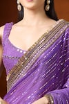 Yoshita Couture_Purple Sequins Round Neck Stripe Embroidered Saree Set _at_Aza_Fashions