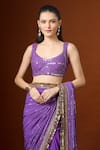 Buy_Yoshita Couture_Purple Sequins Round Neck Stripe Embroidered Saree Set 
