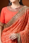 Buy_Yoshita Couture_Orange Sequins, Zari, Embroidery Round Neck Resham Saree With Blouse _Online_at_Aza_Fashions