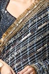 Yoshita Couture_Black Georgette, Silk Sequins, Mirrors, Norah Dori Stripe Embroidered Saree Set _Online_at_Aza_Fashions